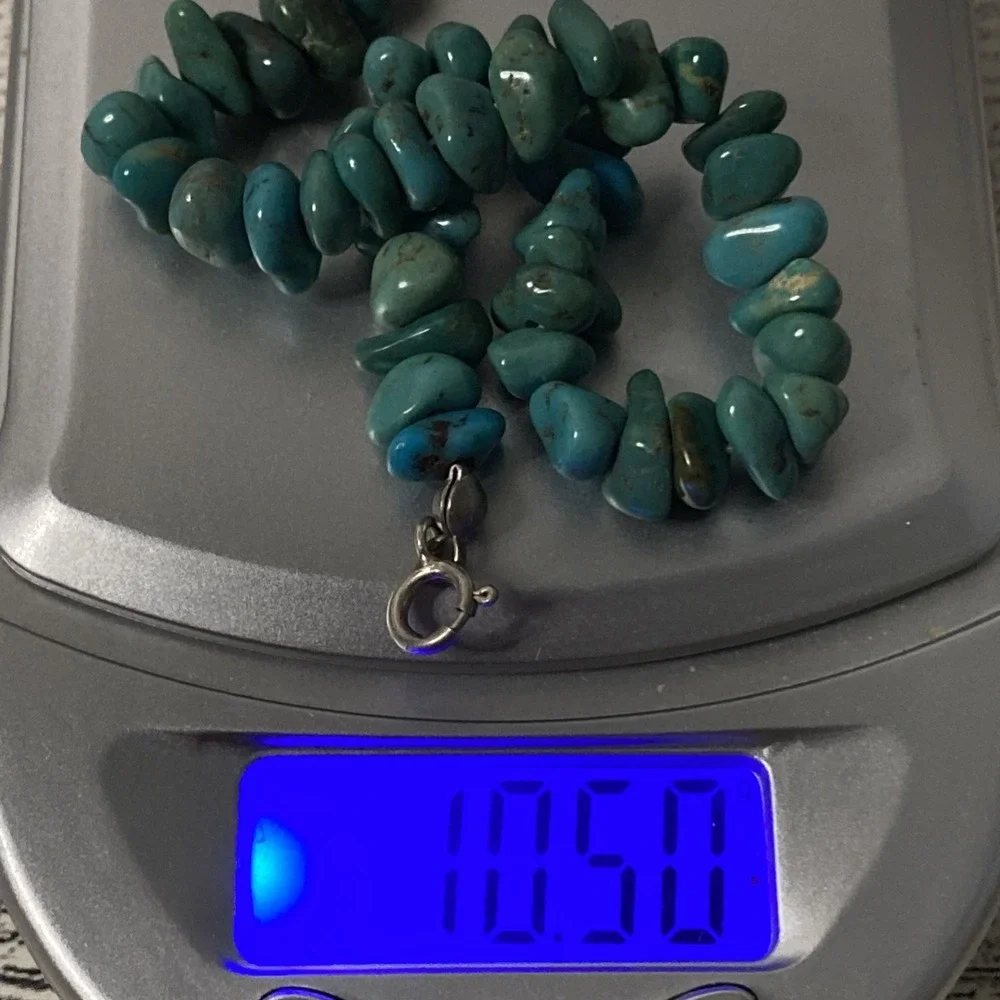 Handcrafted Natural Turquoise Nugget Bracelet with Sterling Silver Clasp Vtg
